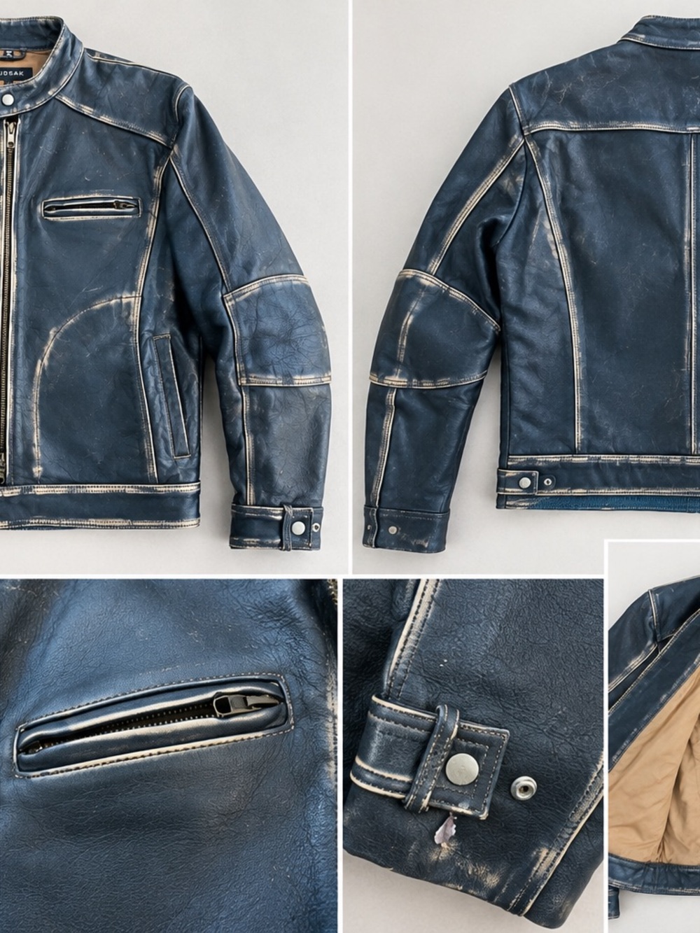 Vintage rudsak  black leather motorcycle jacket with a distressed finish